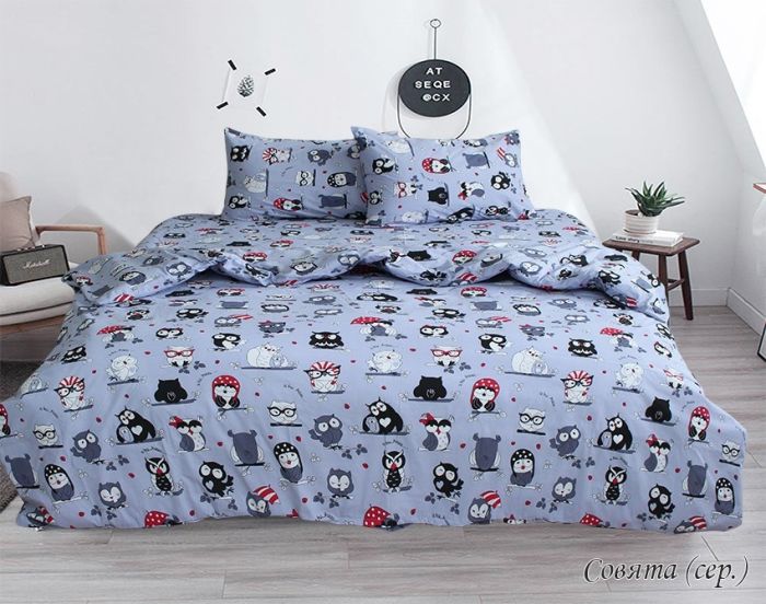Комплект постільної білизни наволочки 50*70см Ранфорс Совята (серый)